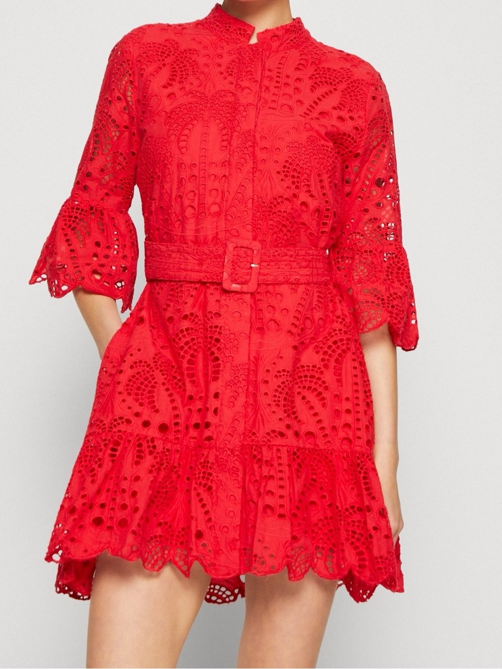 EUC FARM RIO Red Eyelet Palm Tree Mini Dress